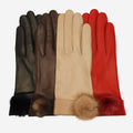 CS4033 (brown) - Women's Italian Silk Lined Lambskin Leather Gloves with Mink PomPom 3