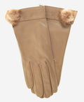 CS4033 (beige) - Women's Italian Silk Lined Lambskin Leather Gloves with Mink PomPom 1
