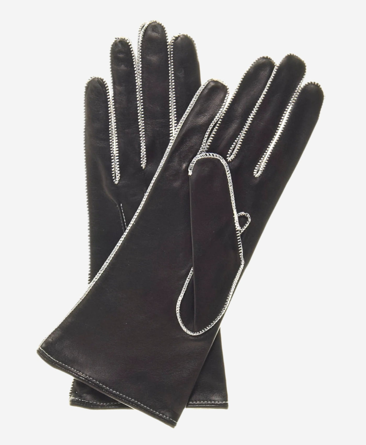 CS4175 (black/white) - Women's Italian Silk Lined Leather Gloves with Contrast Decorative Stitching