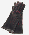 CS4175 (black/red) - Women's Italian Silk Lined Leather Gloves with Contrast Decorative Stitching 1