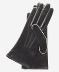 CS4175 (black/white) - Women's Italian Silk Lined Leather Gloves with Contrast Decorative Stitching 1