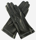 CS4204 (black) - Women's Italian Silk Lined Leather Gloves with Contrast Decorative Stitching 2