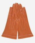 CS4204 (medium brown) - Women's Italian Silk Lined Leather Gloves with Contrast Decorative Stitching 1