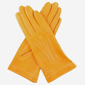 CS4204 (mustard) - Women's Italian Silk Lined Leather Gloves with Contrast Decorative Stitching 2