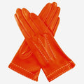 CS4204 (rust) - Women's Italian Silk Lined Leather Gloves with Contrast Decorative Stitching 2