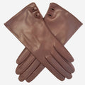 CS4345 (brown) - Women's Italian Silk Lined Leather Gloves with 2 Buttons 1