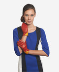 CS4414 (red/yellow) - Women's Italian Color Blocking Silk Lined Leather Gloves 2