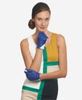 CS4414 (blue/cream) - Women's Italian Color Blocking Silk Lined Leather Gloves 2