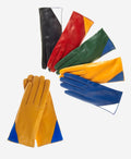 CS4414 (blue/cream) - Women's Italian Color Blocking Silk Lined Leather Gloves 3