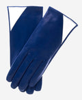 CS4414 (blue/cream) - Women's Italian Color Blocking Silk Lined Leather Gloves 1