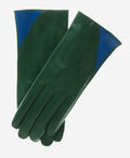 CS4414 (green/blue) - Women's Italian Color Blocking Silk Lined Leather Gloves 1