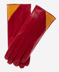 CS4414 (red/yellow) - Women's Italian Color Blocking Silk Lined Leather Gloves 1
