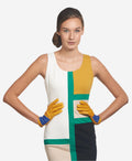 CS4416 (yellow/blue) - Women's Italian Color Block Silk Lined Leather Gloves 3