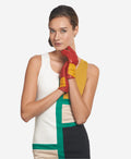 CS4416 (red/yellow) - Women's Italian Color Block Silk Lined Leather Gloves 2