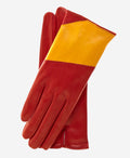 CS4416 (red/yellow) - Women's Italian Color Block Silk Lined Leather Gloves 1