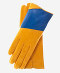 CS4416 (yellow/blue) - Women's Italian Color Block Silk Lined Leather Gloves 1