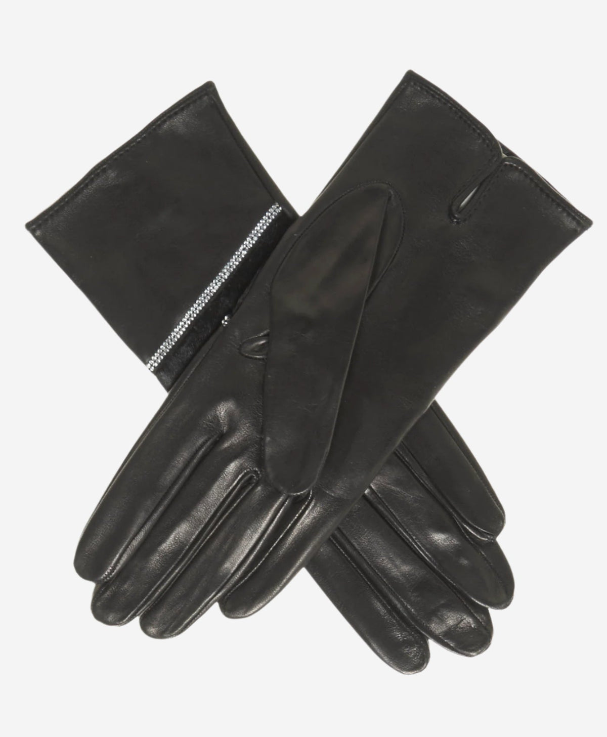CS4628 (black) - Women's Italian Leather Gloves with Italian Silk lining and Swarovski Crystal Trim