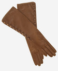 CS4820W8 (camel) - Women’s Italian silk lined elbow length lambskin leather gloves with buttons 1