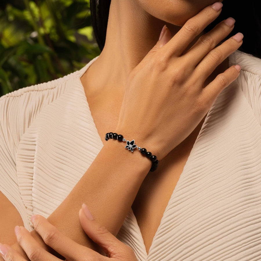 Bloom & Blossom - Black Onyx Lotus Diamond Bracelet