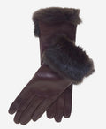 CC4009 (brown) - Women’s Italian rabbit fur cuff winter leather gloves 1