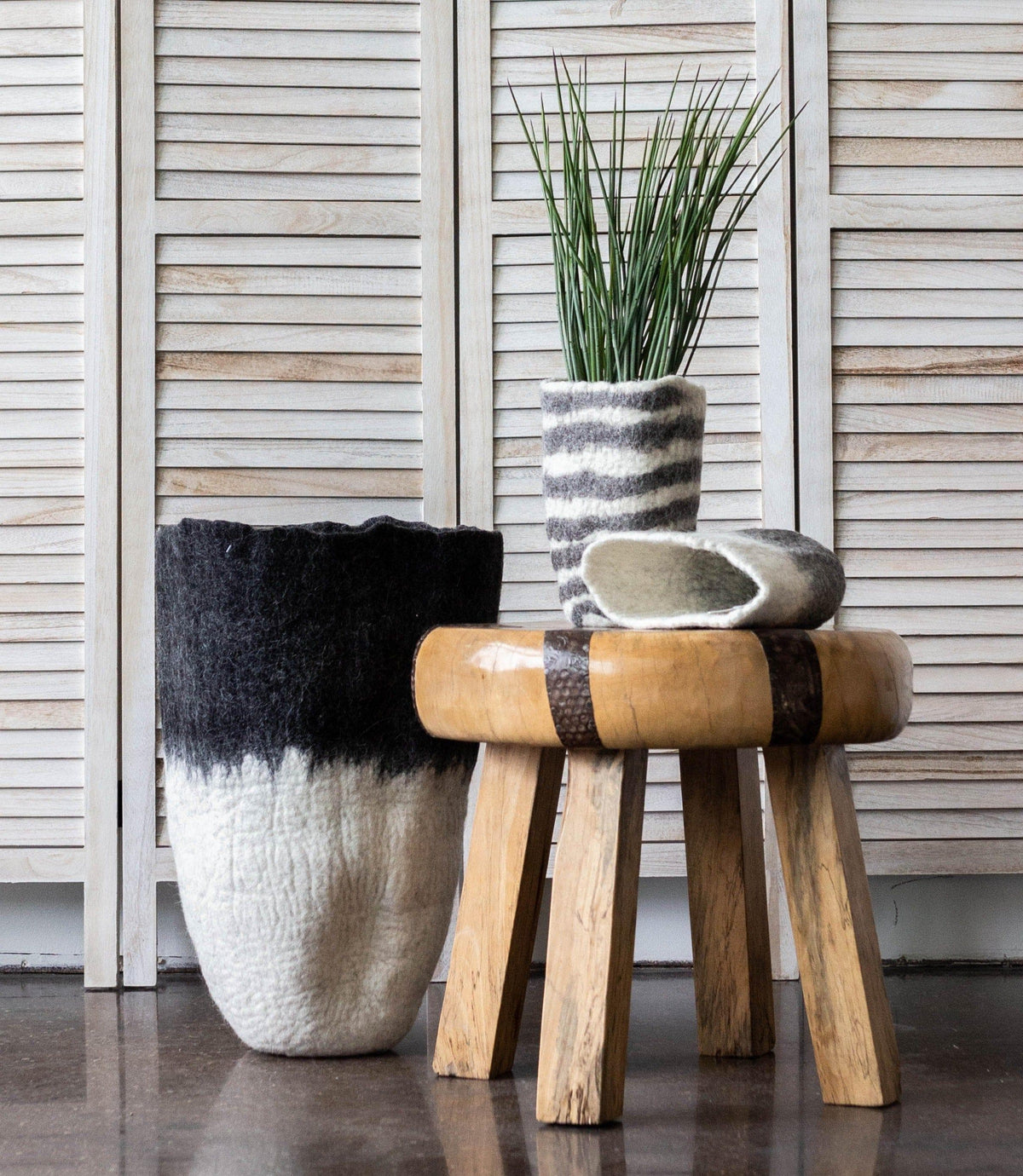 Eclipse Black & White Wool Floor Vase