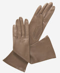 Elena (taupe) - Italian silk lined 6-button length leather opera gloves 1