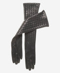 FS04W10 (black) - Italian long woven leather gloves 10-button length 1