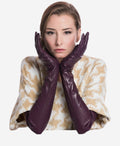 FS15W16 (black/grape) - Italian silk lined opera leather gloves 16-button length 3
