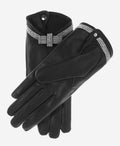 FS4321 (black) - Women's Italian silk lined leather gloves with Swarovski crystal bow 1
