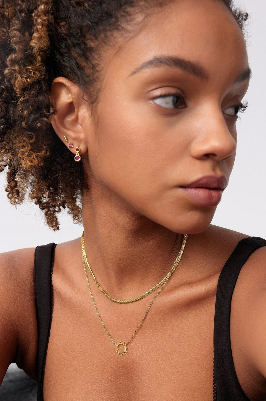 Fuchsia Dangle Sterling Earrings in Gold