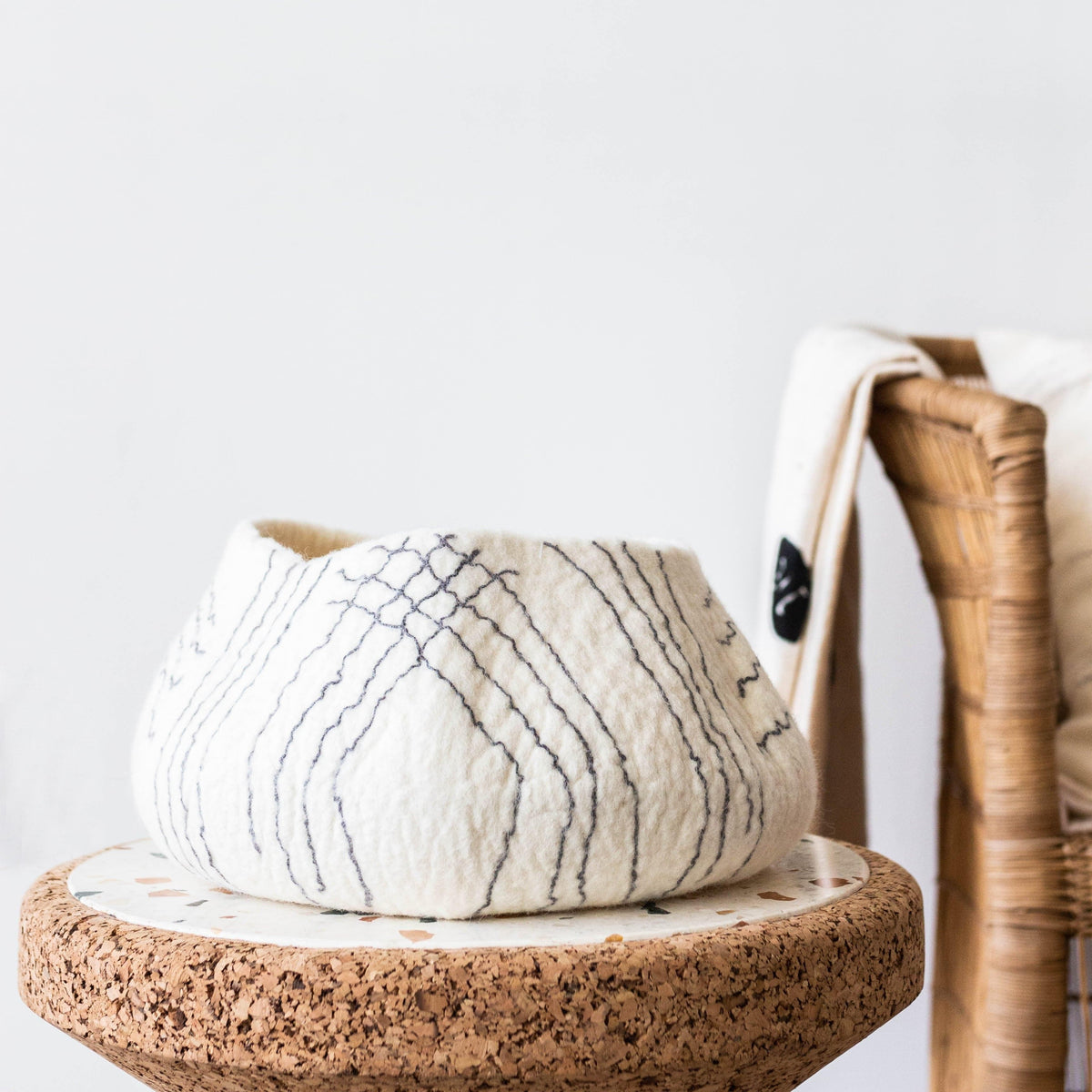 White Ghana Wool Linear Basket