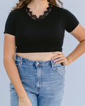 Lace Trimmed V-neck Halftee 1