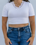 Lace Trimmed V-neck Halftee 2