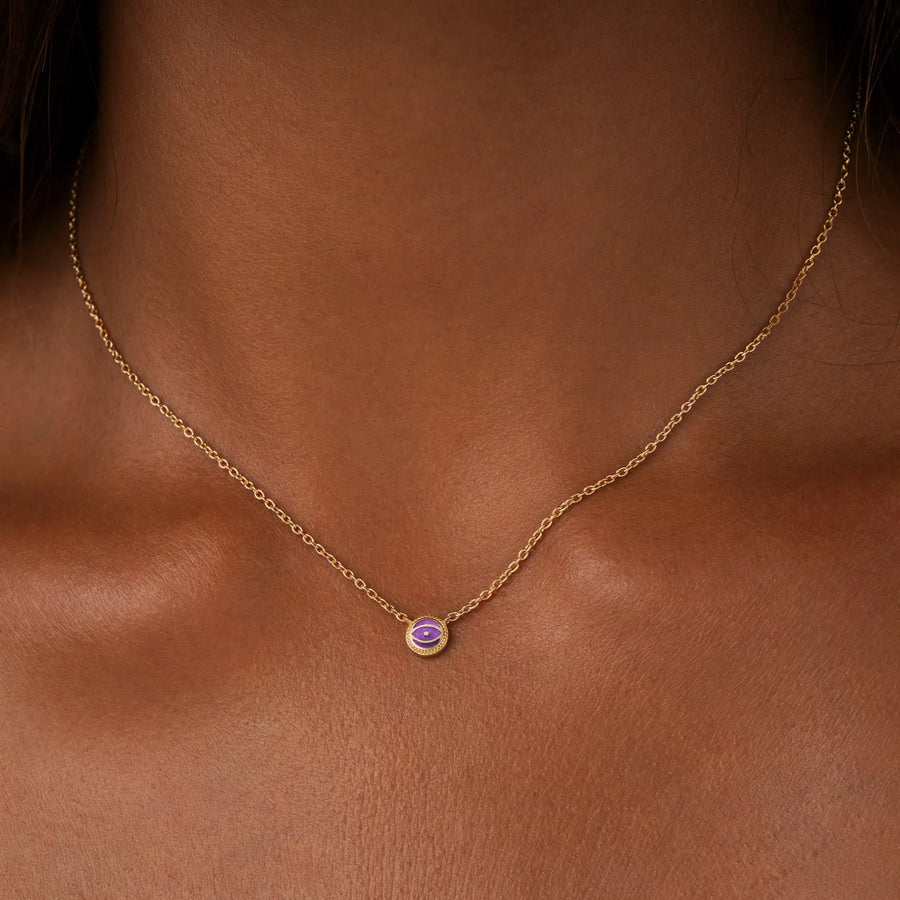 Twilight Guardian - Amethyst February Birthstone Evil Eye Gold Necklace