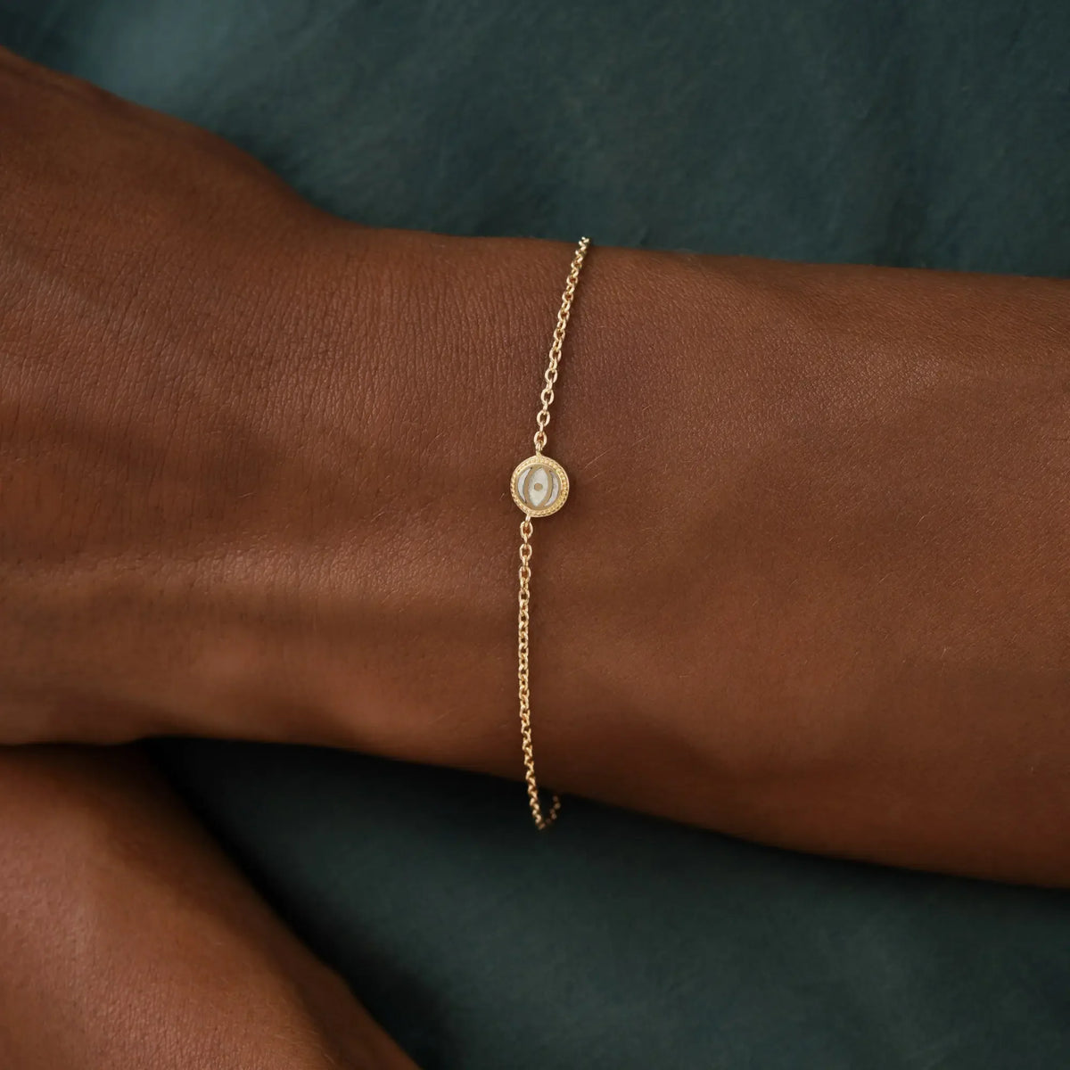 Lunar Harmony - Moonstone June Birthstone Evil Eye Gold Bracelet
