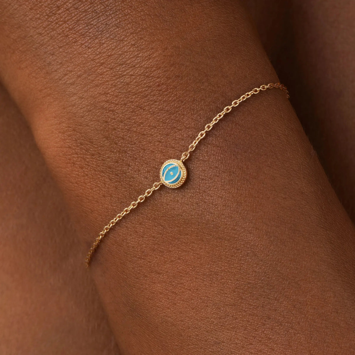 Tranquil Guardian - Turquoise December Birthstone Evil Eye Gold Bracelet