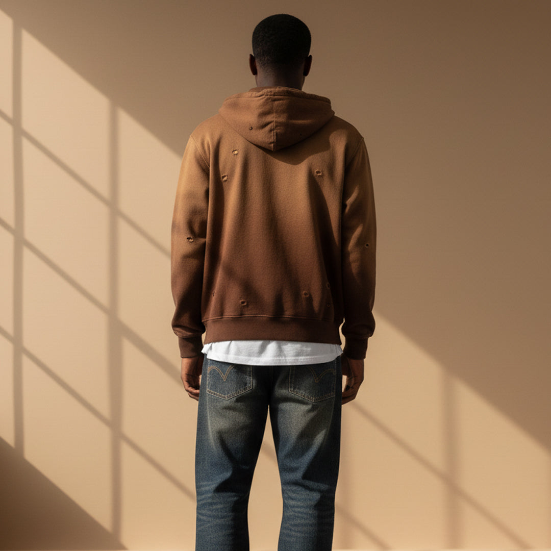 Mocha Sun fade Distress Oversized Hoodie