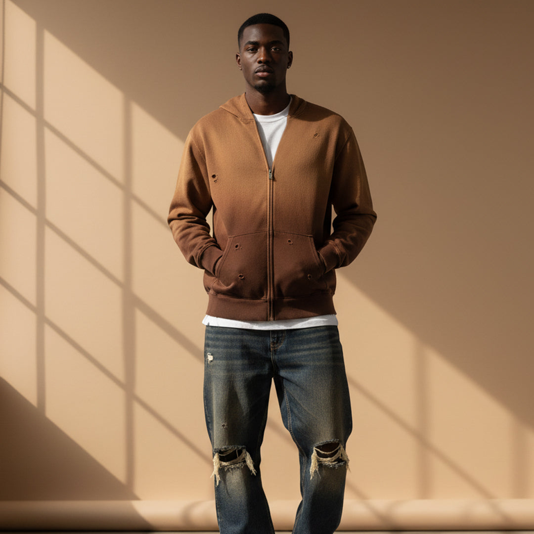 Mocha Sun fade Distress Oversized Hoodie