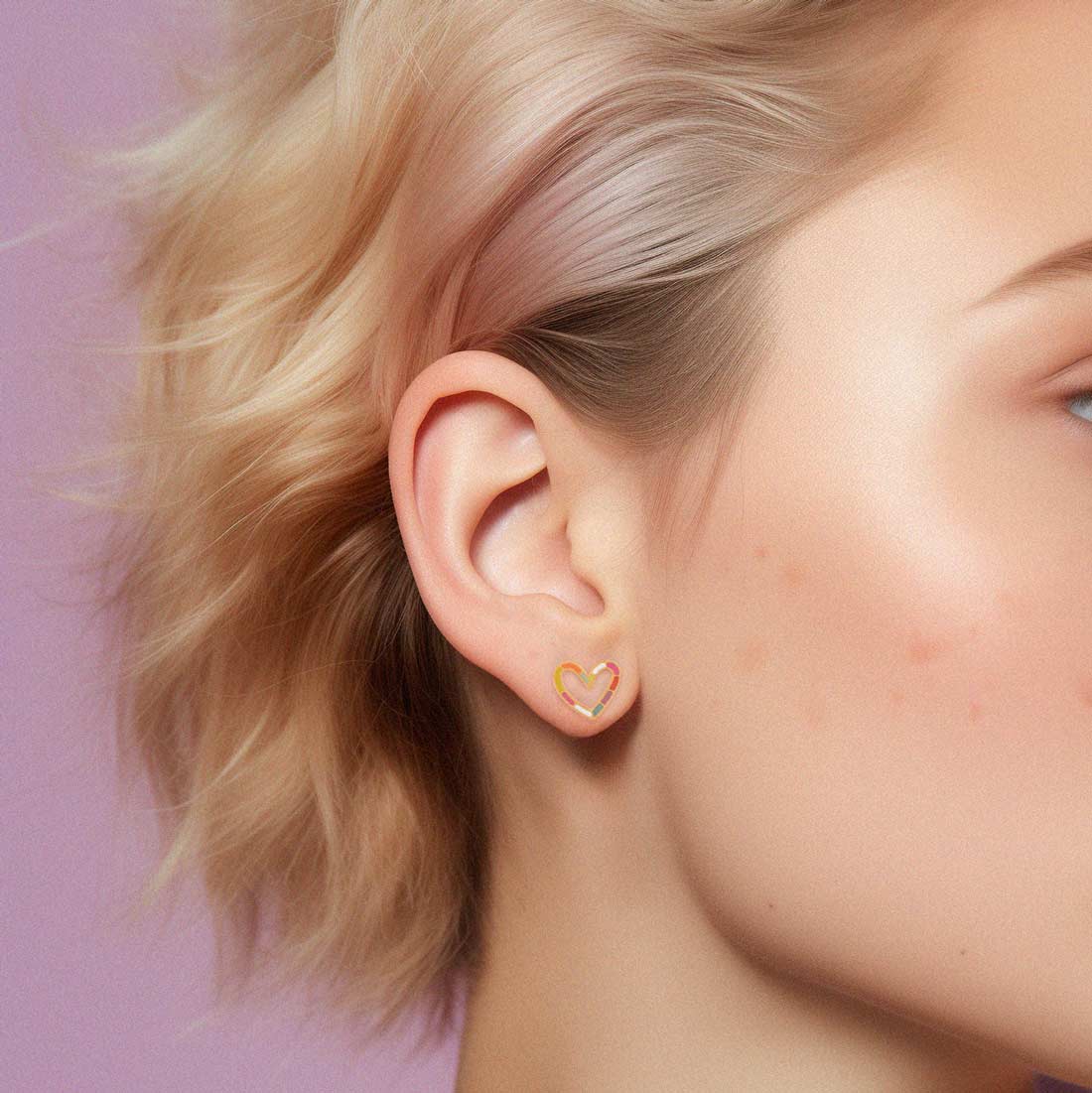 Rainbow Heart Stud Earrings