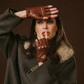 Rossana (cognac) - Italian fingerless lambskin leather driving gloves 5