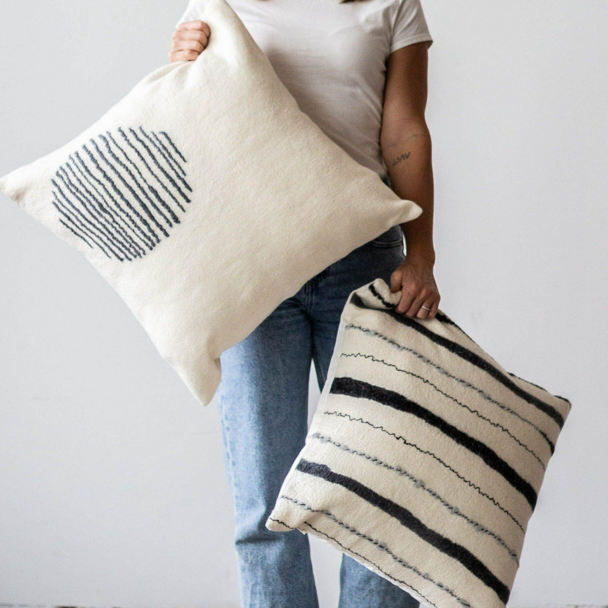 Slatted Circle Hand-Felted Merino Wool Throw Pillow
