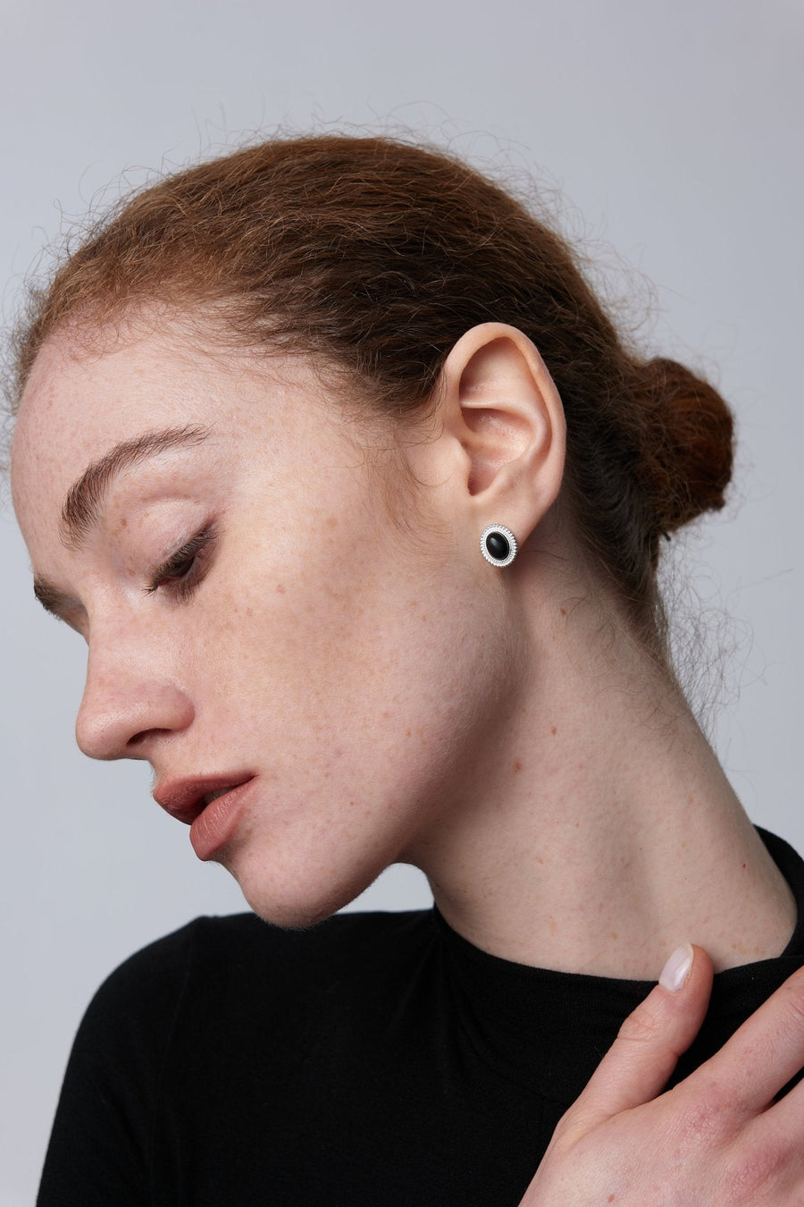 Small Oval Black Agate Earrings