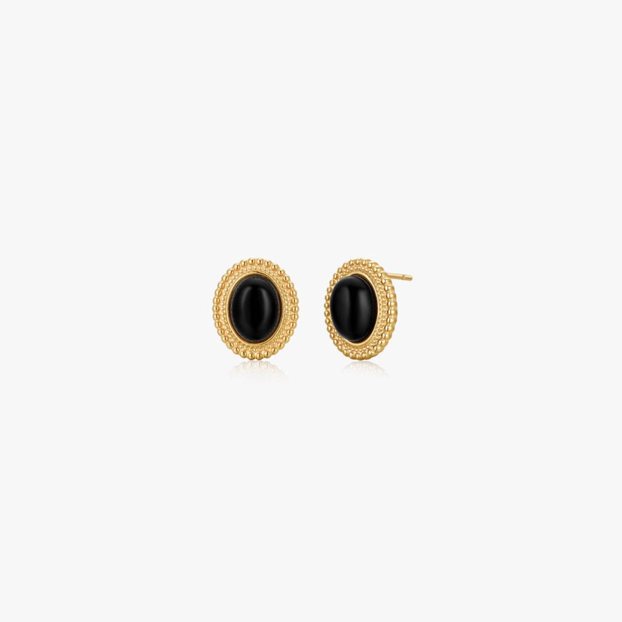 Small Oval Black Agate Earrings