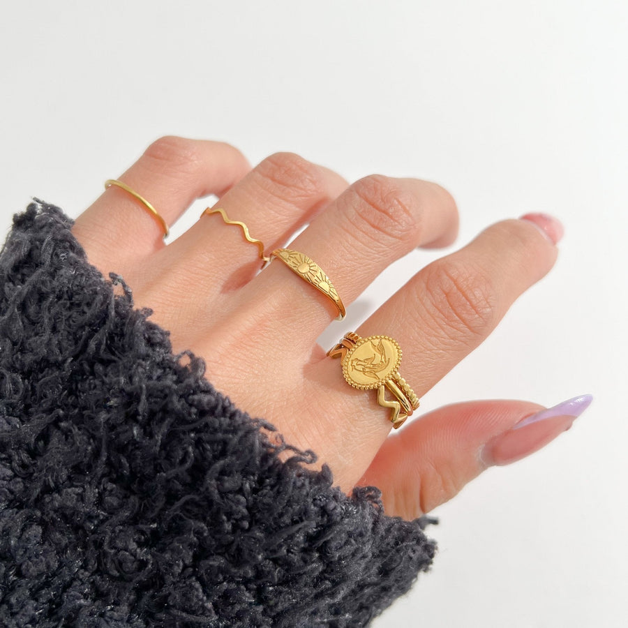 Thin Beaded Band Gold Ring