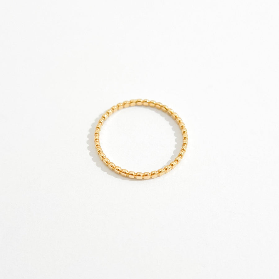 Thin Beaded Band Gold Ring